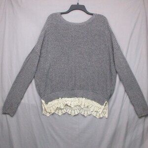 Pins & Needles Anthropologie Cotton Blend Knit Baggy Sweater W/Lace Gray Women S